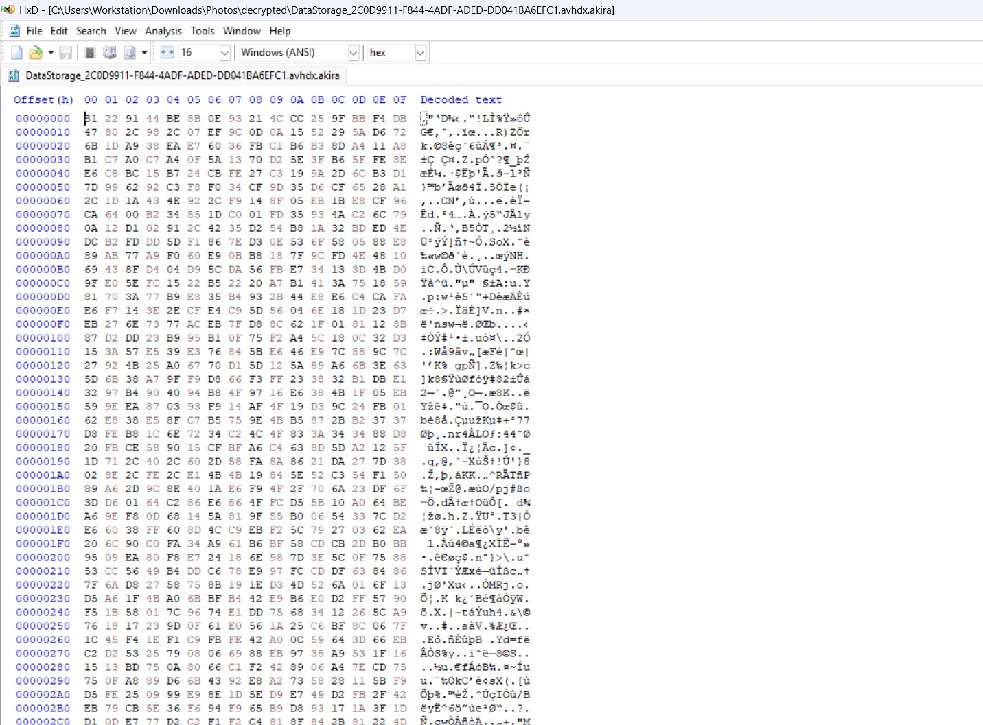Encrypted Hex Dump of Akira Datastore